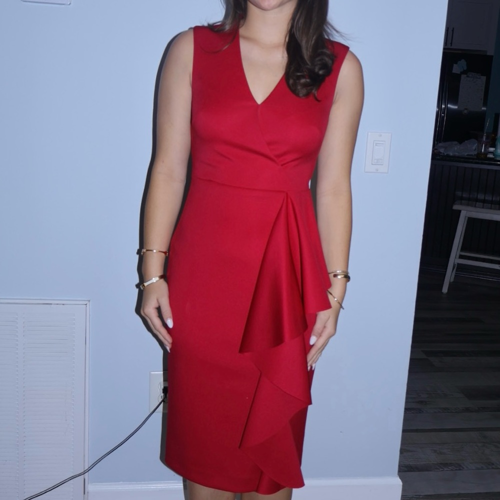 Eliza J Red Ruffle Midi Dress